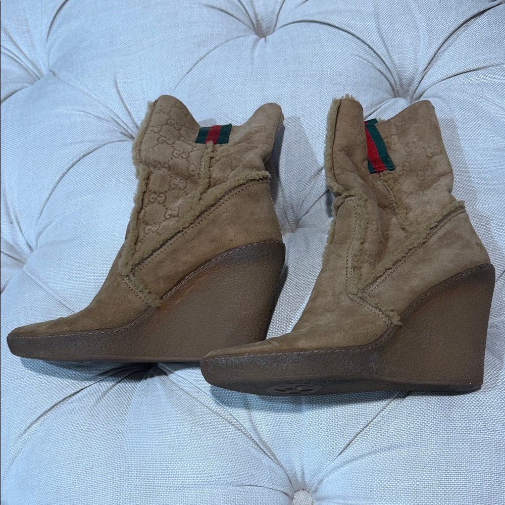 Gucci Brown Suede Wedge Boots